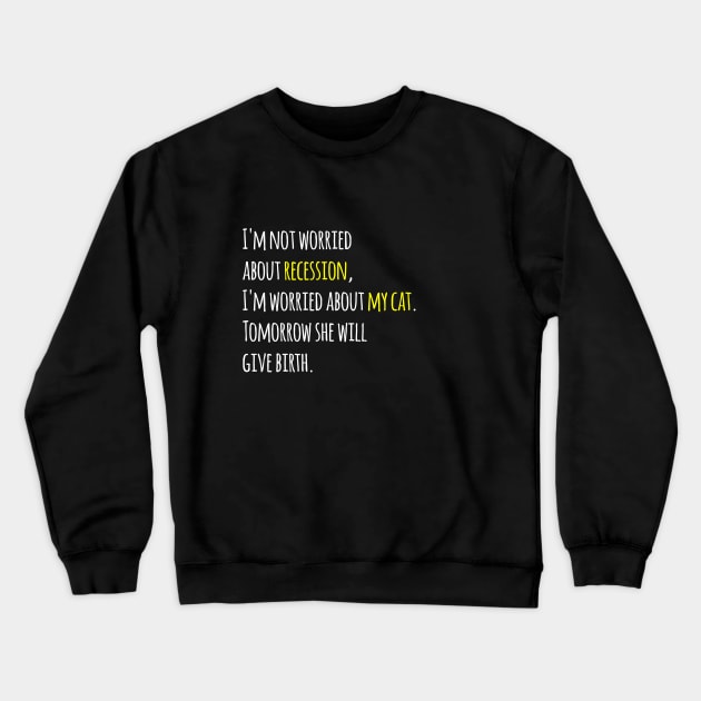 I'm not worried about recession, I'm worried about my cat. Tomorrow she will give birth. Crewneck Sweatshirt by umarhahn